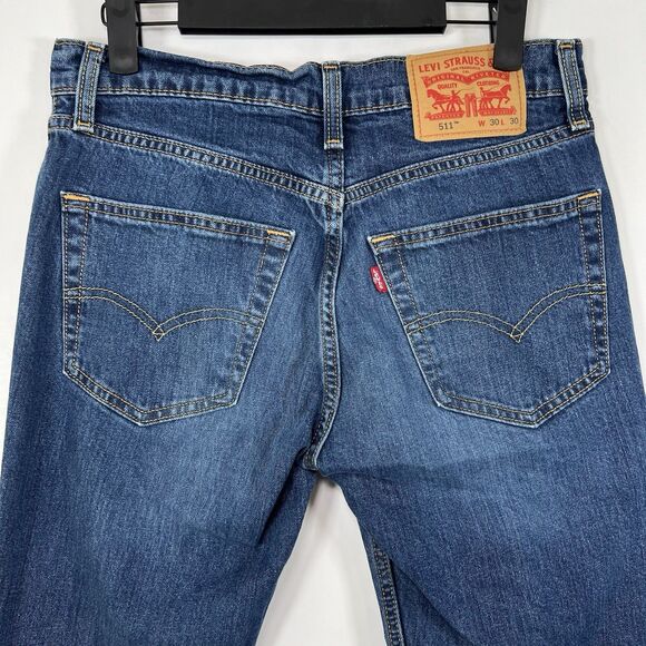 Levis 511 Slim Fit Jeans Mens Size 30x30 Blue Medium Wash Straight Leg EUC - Picture 12 of 16